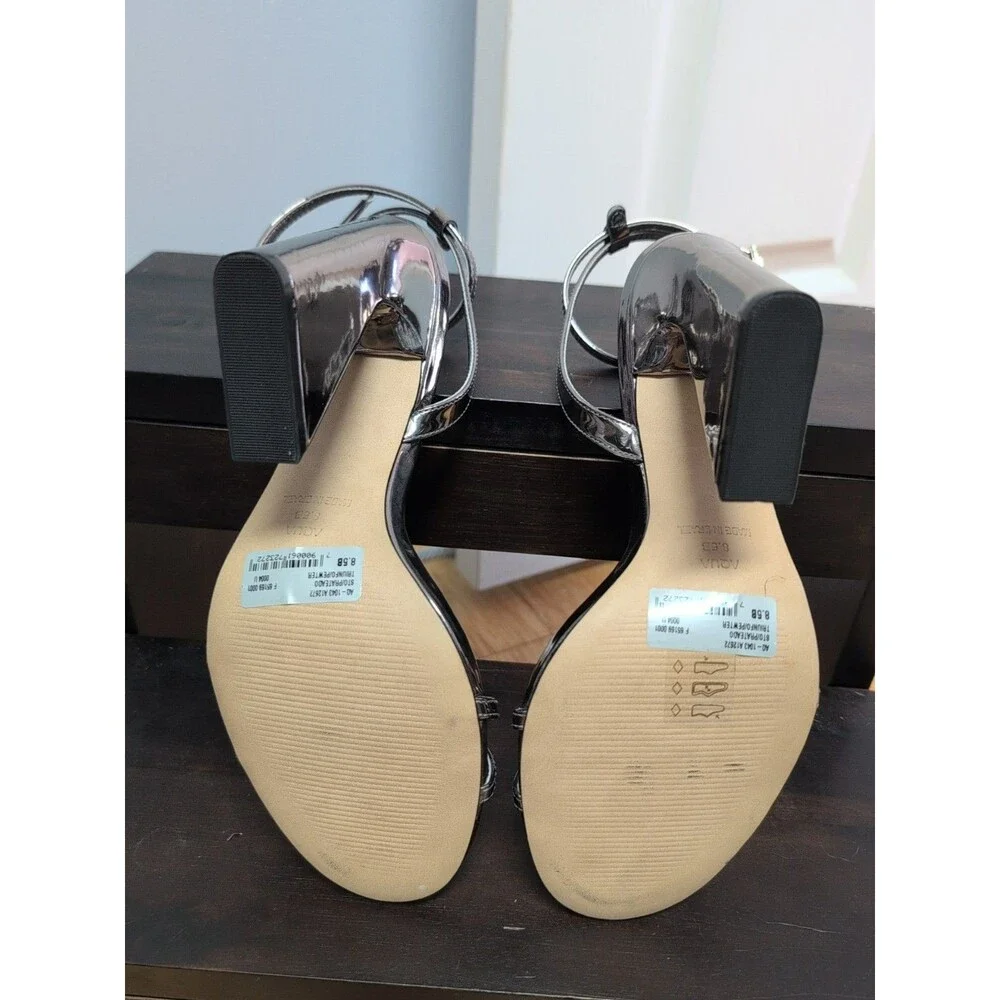 NIB Aqua Sandalia Salto Alto Ankle Strap Silver/Pewter Mirror Sandal Size 8.5B